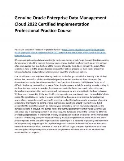 Oracle Enterprise Data Management Cloud 2022 Certified Implementation Professional