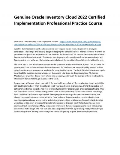 Oracle Inventory Cloud 2022 Certified Implementation Professional