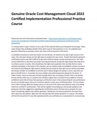 Oracle Cost Management Cloud 2022 Certified Implementation Professional