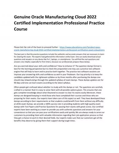 Oracle Manufacturing Cloud 2022 Certified Implementation Professional