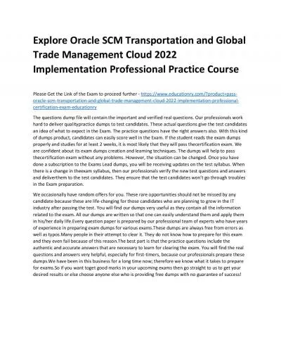 Oracle SCM Transportation and Global Trade Management Cloud 2022 Implementation Professional