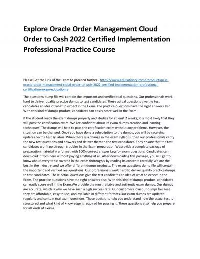 Oracle Order Management Cloud Order to Cash 2022 Certified Implementation Professional
