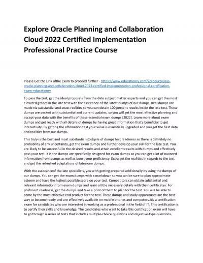 Oracle Planning and Collaboration Cloud 2022 Certified Implementation Professional