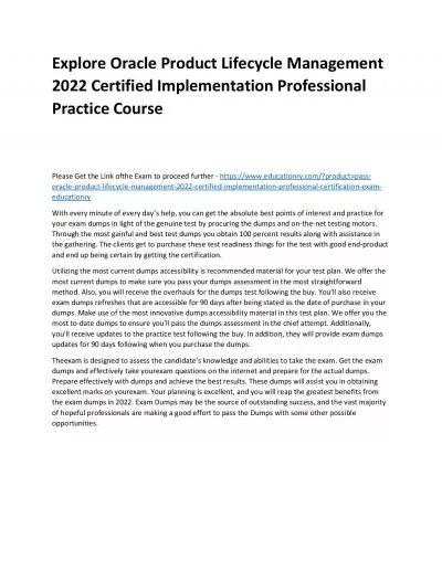 Oracle Product Lifecycle Management 2022 Certified Implementation Professional