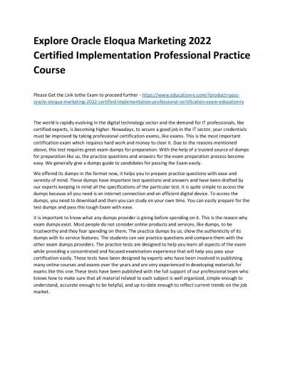 Oracle Eloqua Marketing 2022 Certified Implementation Professional