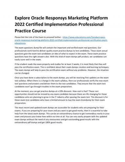 Oracle Responsys Marketing Platform 2022 Certified Implementation Professional