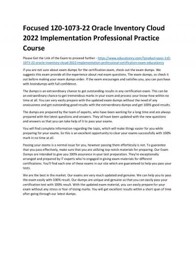 1Z0-1073-22 Oracle Inventory Cloud 2022 Implementation Professional