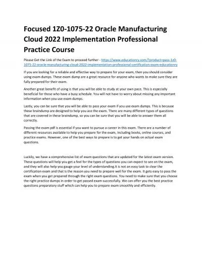 1Z0-1075-22 Oracle Manufacturing Cloud 2022 Implementation Professional