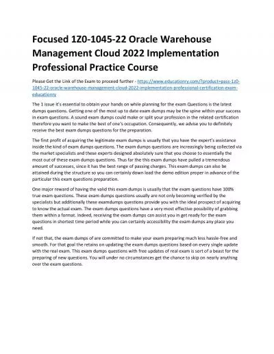 1Z0-1045-22 Oracle Warehouse Management Cloud 2022 Implementation Professional