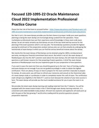 1Z0-1095-22 Oracle Maintenance Cloud 2022 Implementation Professional