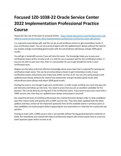 1Z0-1038-22 Oracle Service Center 2022 Implementation Professional