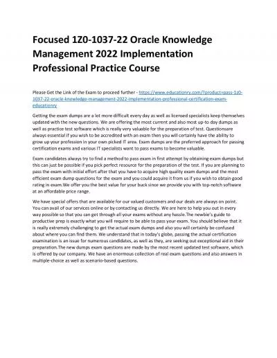 1Z0-1037-22 Oracle Knowledge Management 2022 Implementation Professional