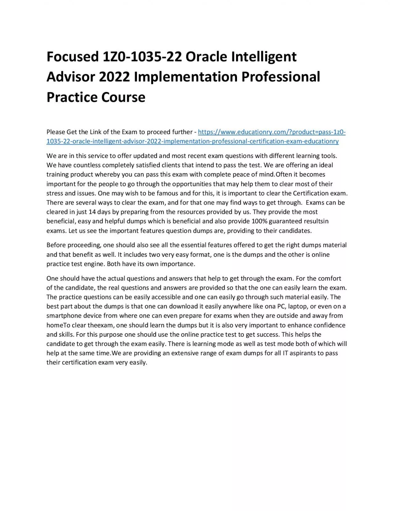 PDF-1Z0-1035-22 Oracle Intelligent Advisor 2022 Implementation Professional