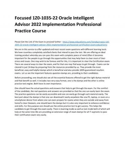 1Z0-1035-22 Oracle Intelligent Advisor 2022 Implementation Professional