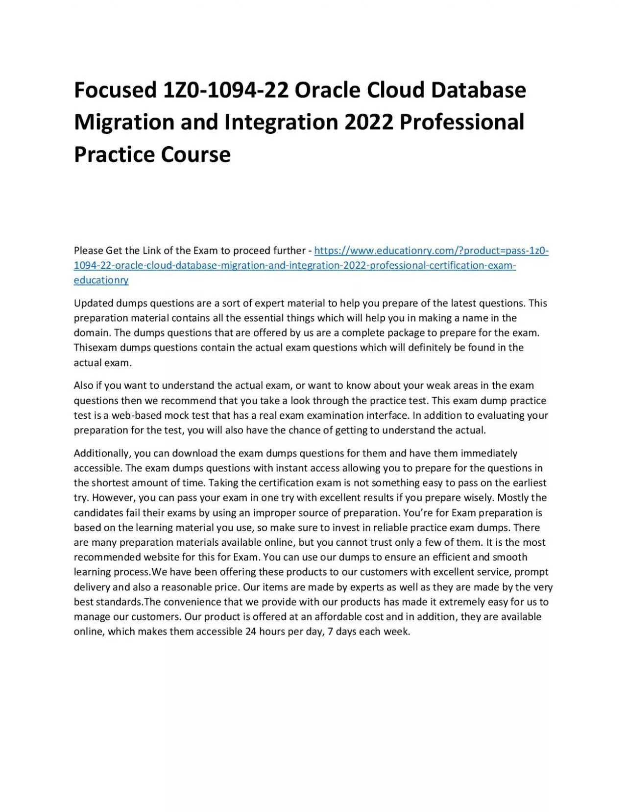 PDF-1Z0-1094-22 Oracle Cloud Database Migration and Integration 2022 Professional