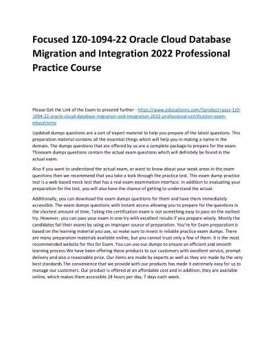 1Z0-1094-22 Oracle Cloud Database Migration and Integration 2022 Professional