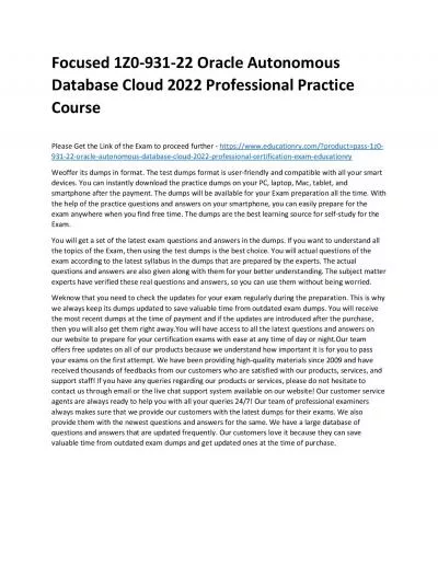 1Z0-931-22 Oracle Autonomous Database Cloud 2022 Professional