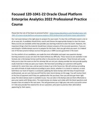 1Z0-1041-22 Oracle Cloud Platform Enterprise Analytics 2022 Professional