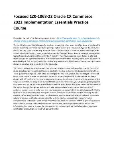 1Z0-1068-22 Oracle CX Commerce 2022 Implementation Essentials