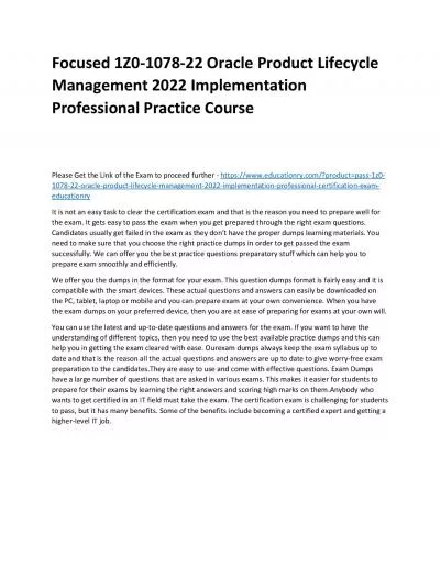 1Z0-1078-22 Oracle Product Lifecycle Management 2022 Implementation Professional