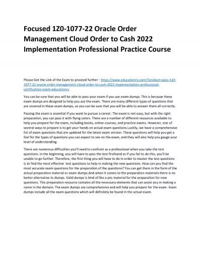 1Z0-1077-22 Oracle Order Management Cloud Order to Cash 2022 Implementation Professional