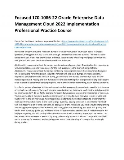 1Z0-1086-22 Oracle Enterprise Data Management Cloud 2022 Implementation Professional