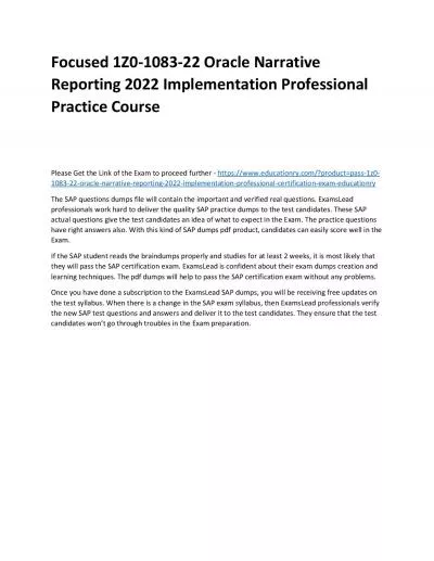 1Z0-1083-22 Oracle Narrative Reporting 2022 Implementation Professional