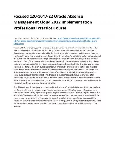 1Z0-1047-22 Oracle Absence Management Cloud 2022 Implementation Professional