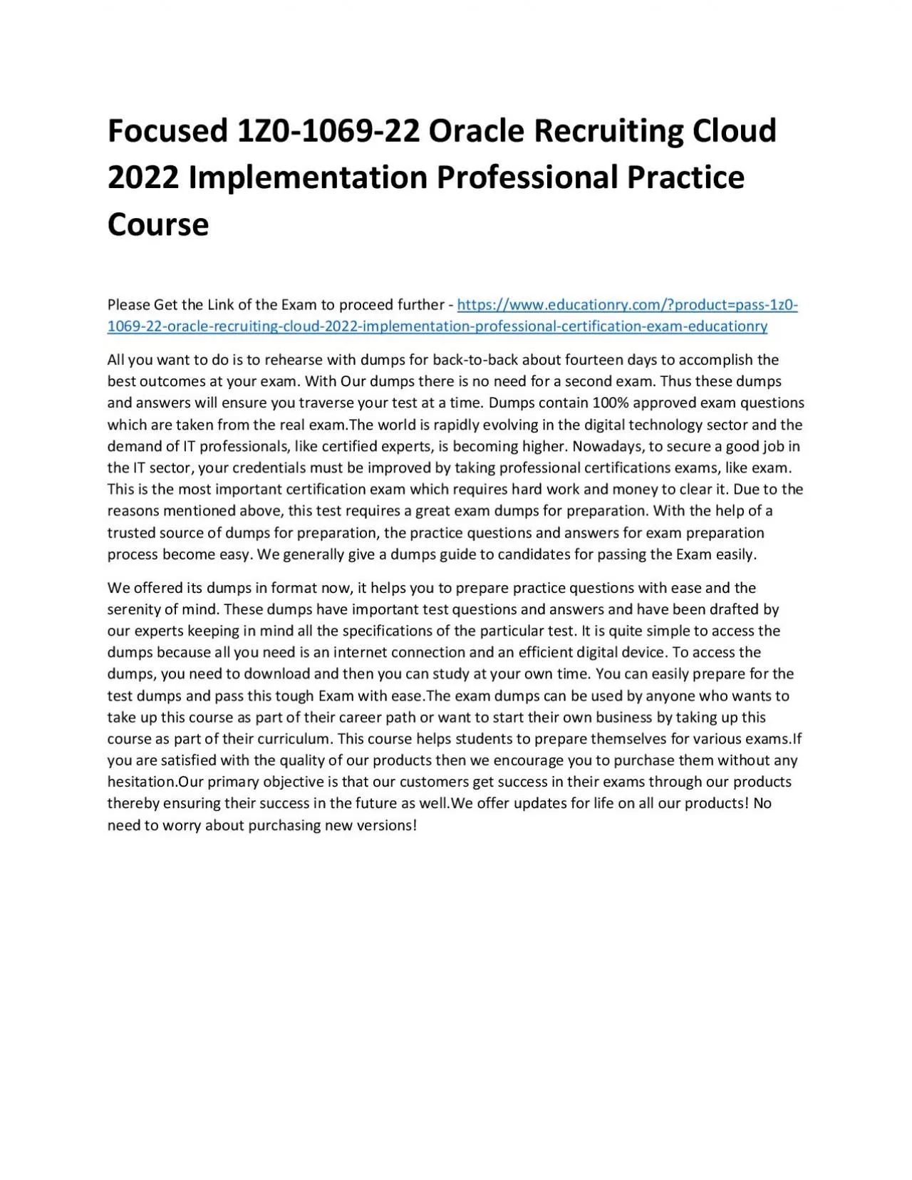 PDF-1Z0-1069-22 Oracle Recruiting Cloud 2022 Implementation Professional