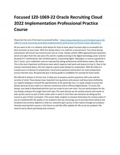 1Z0-1069-22 Oracle Recruiting Cloud 2022 Implementation Professional