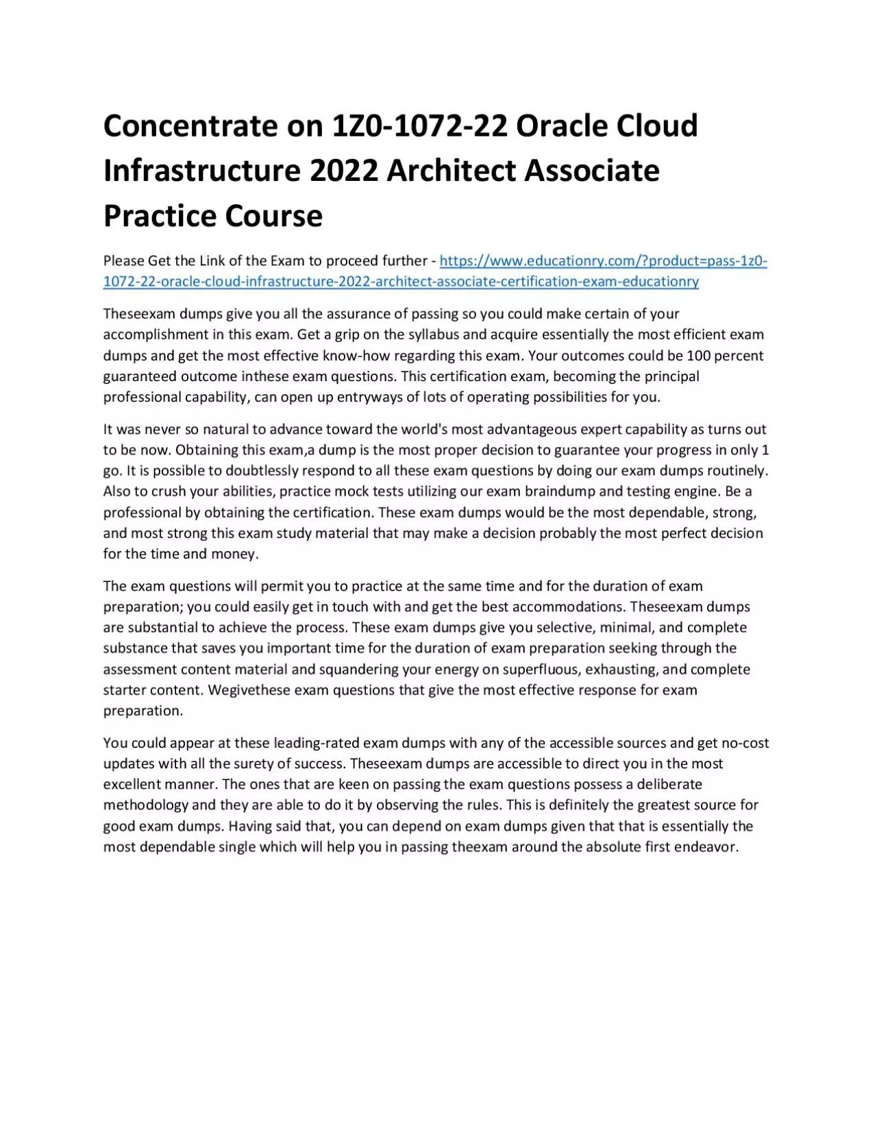 PDF-Concentrate on 1Z0-1072-22 Oracle Cloud Infrastructure 2022 Architect Associate Practice