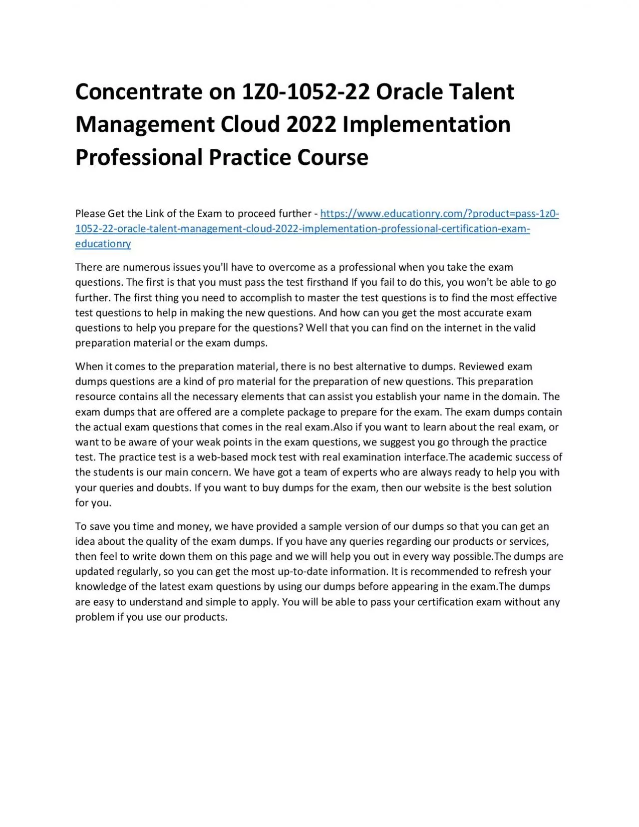 PDF-1Z0-1052-22 Oracle Talent Management Cloud 2022 Implementation Professional