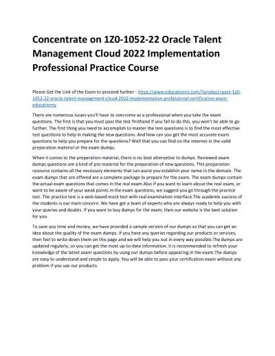 1Z0-1052-22 Oracle Talent Management Cloud 2022 Implementation Professional