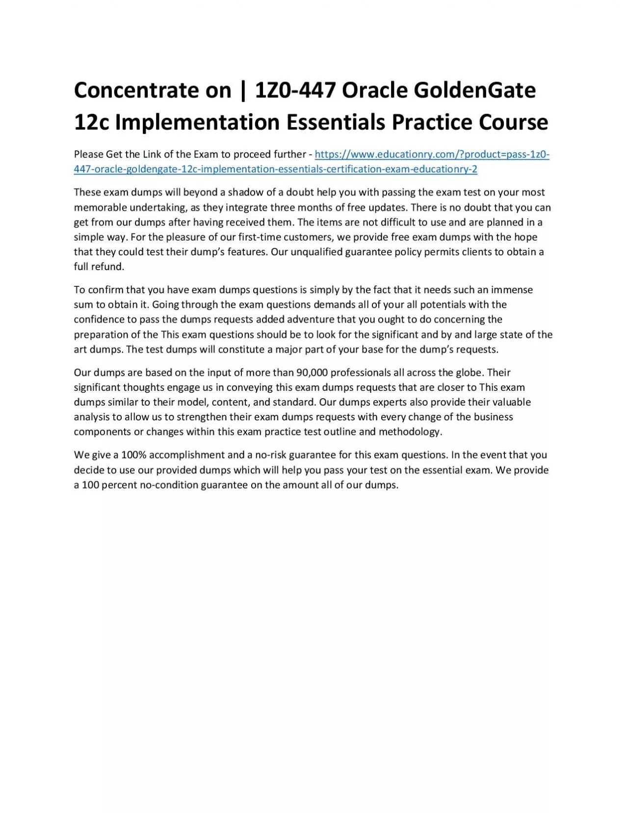 PDF-1Z0-447 Oracle GoldenGate 12c Implementation Essentials