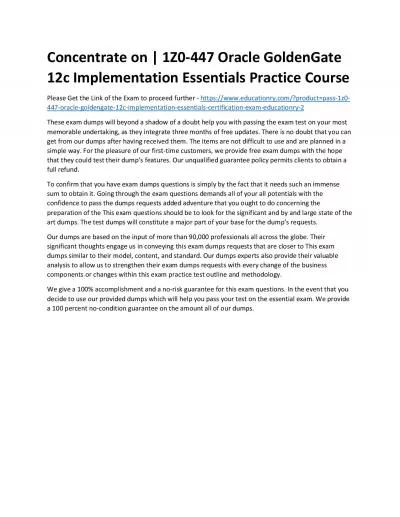 1Z0-447 Oracle GoldenGate 12c Implementation Essentials