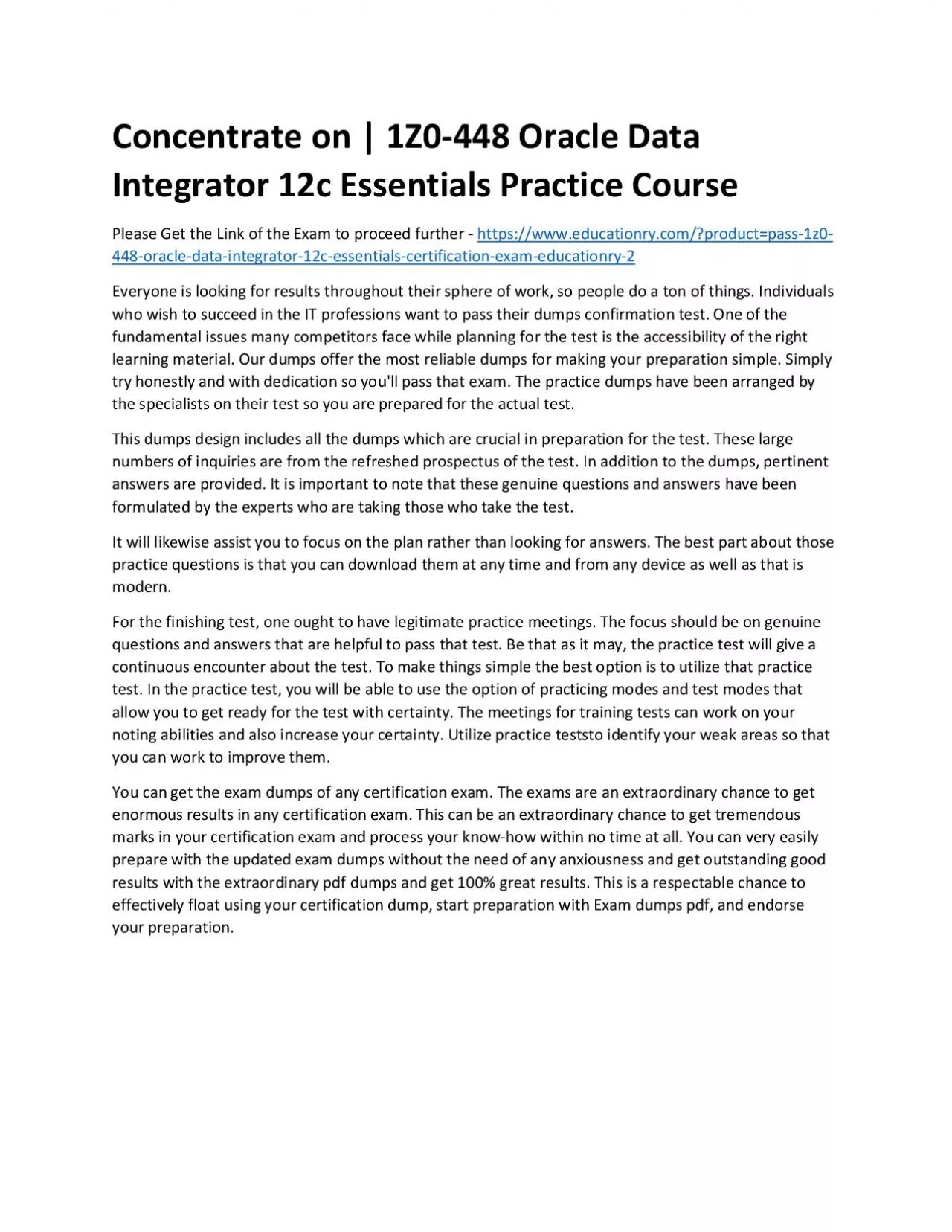 PDF-1Z0-448 Oracle Data Integrator 12c Essentials