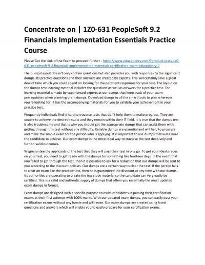 1Z0-631 PeopleSoft 9.2 Financials Implementation Essentials
