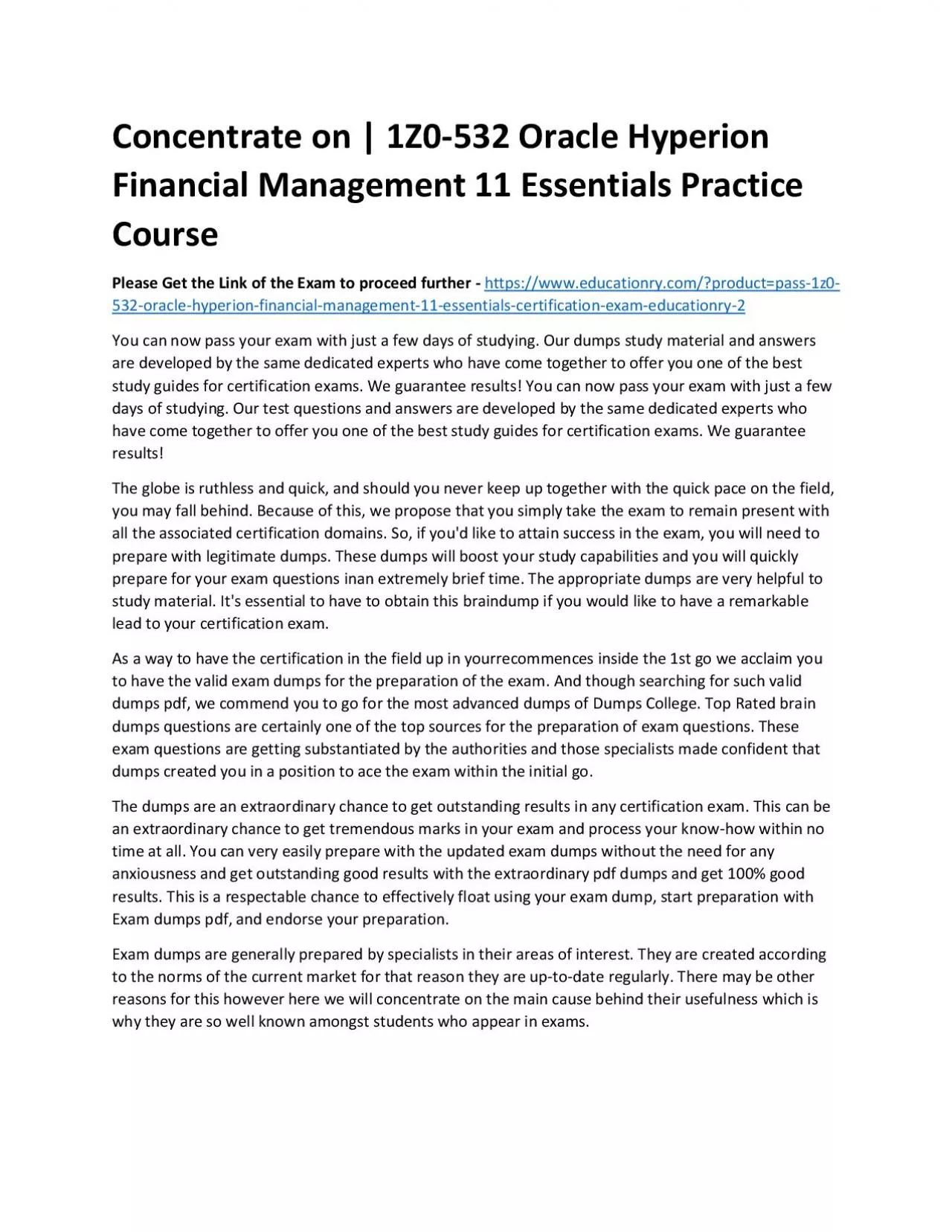 PDF-1Z0-532 Oracle Hyperion Financial Management 11 Essentials