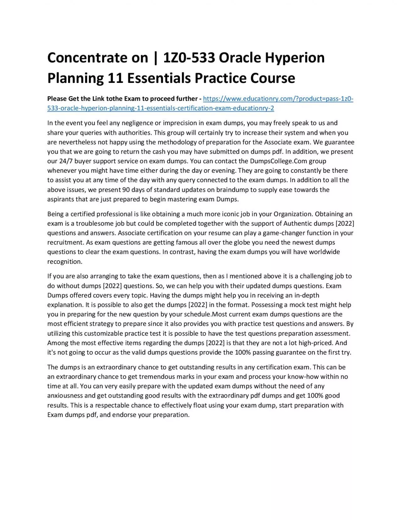 1Z0-533 Oracle Hyperion Planning 11 Essentials