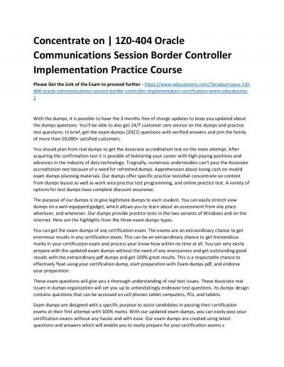 1Z0-404 Oracle Communications Session Border Controller Implementation