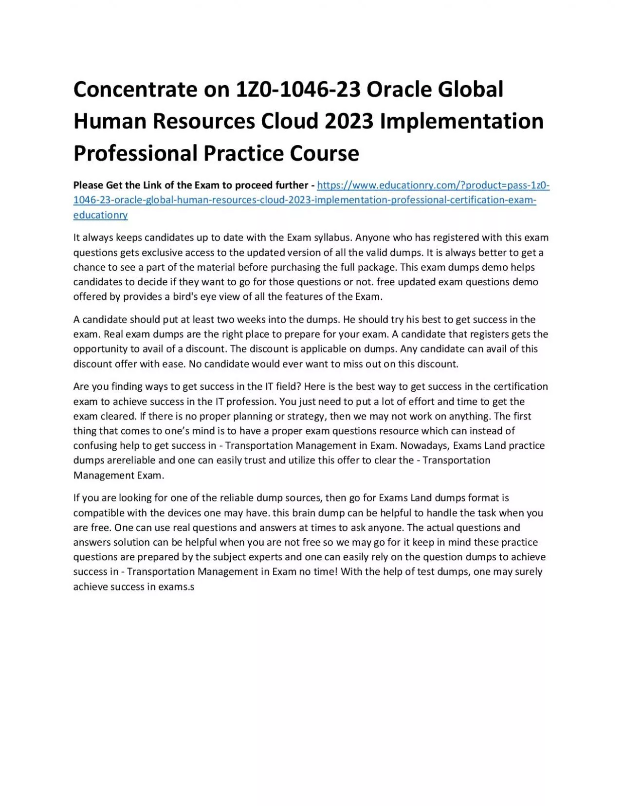 PDF-1Z0-1046-23 Oracle Global Human Resources Cloud 2023 Implementation Professional