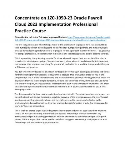 1Z0-1050-23 Oracle Payroll Cloud 2023 Implementation Professional