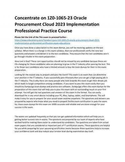 1Z0-1065-23 Oracle Procurement Cloud 2023 Implementation Professional