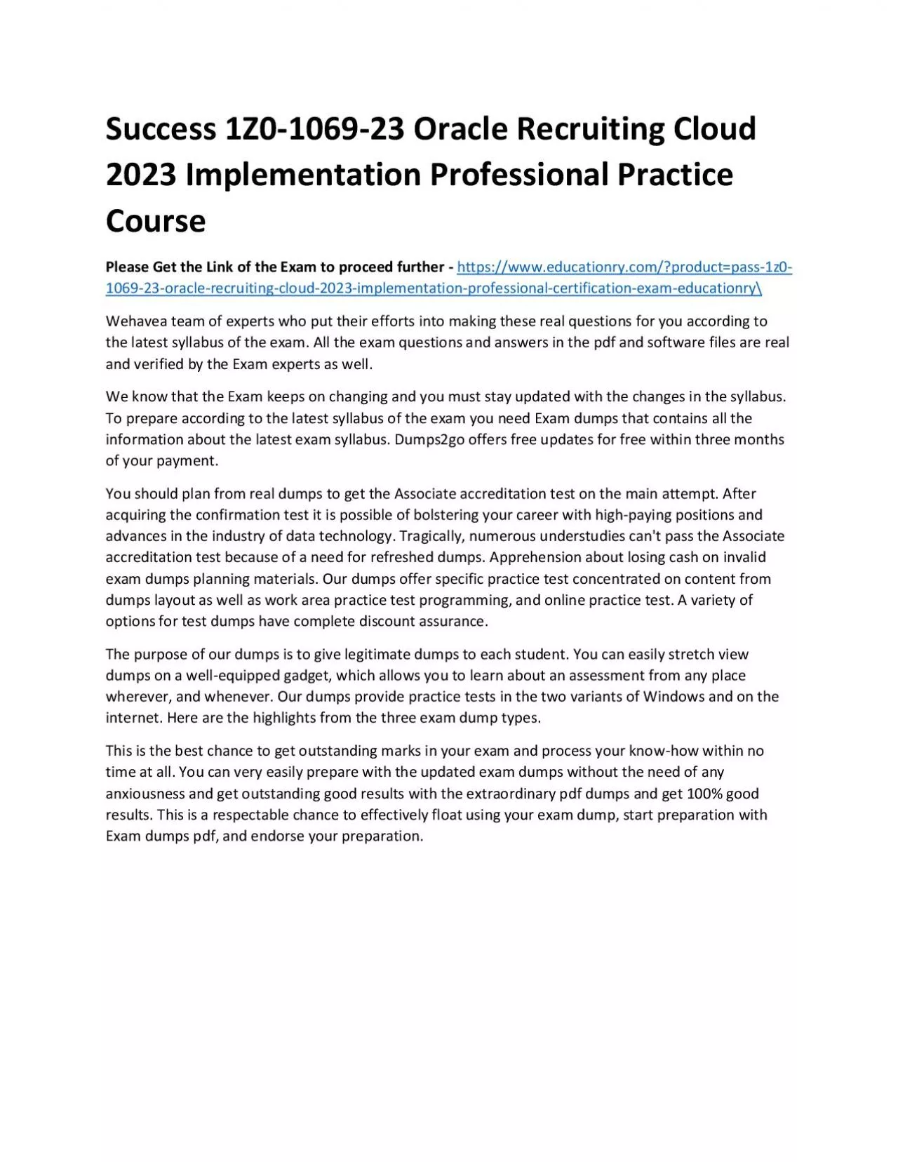 1Z0-1069-23 Oracle Recruiting Cloud 2023 Implementation Professional