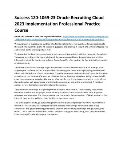 1Z0-1069-23 Oracle Recruiting Cloud 2023 Implementation Professional