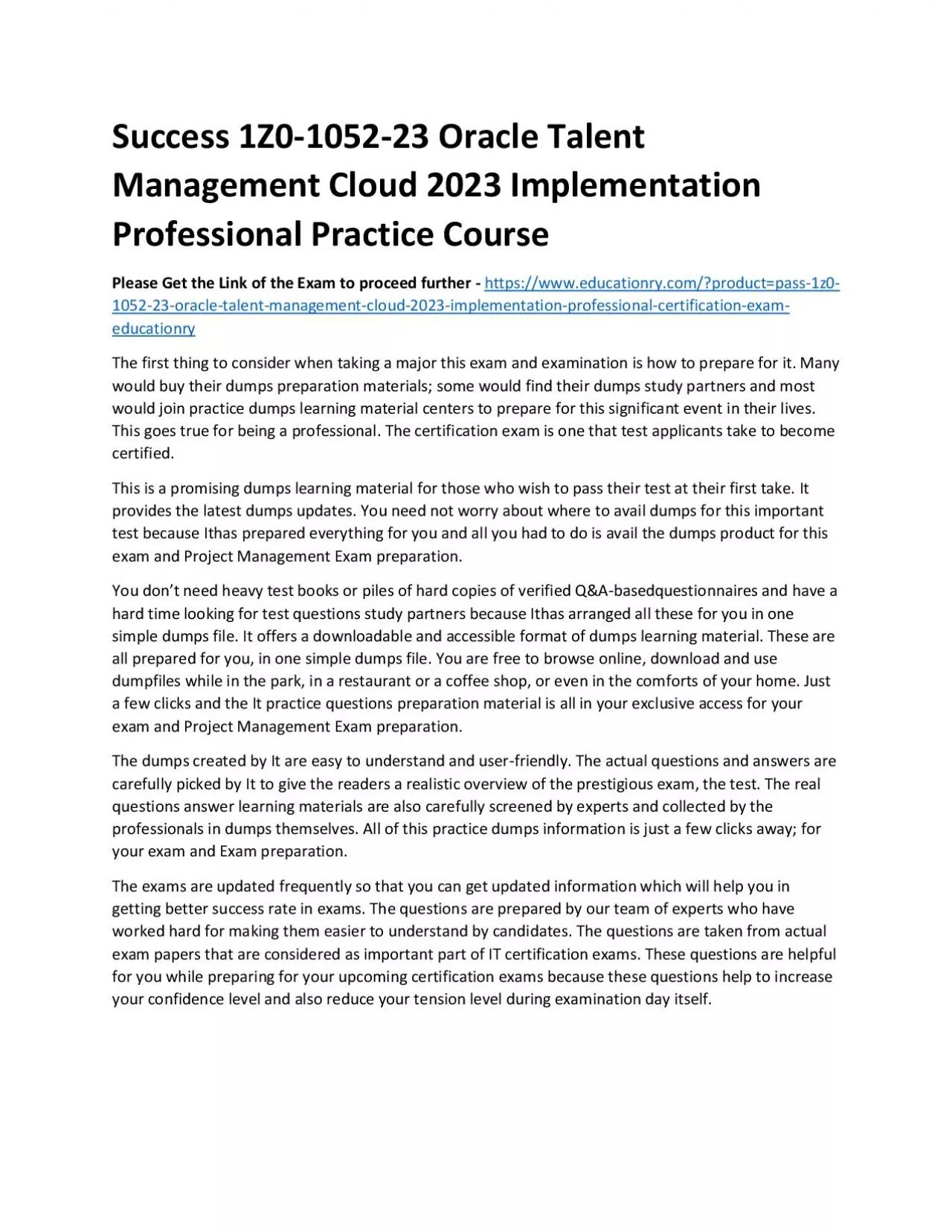 PDF-1Z0-1052-23 Oracle Talent Management Cloud 2023 Implementation Professional