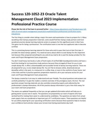 1Z0-1052-23 Oracle Talent Management Cloud 2023 Implementation Professional