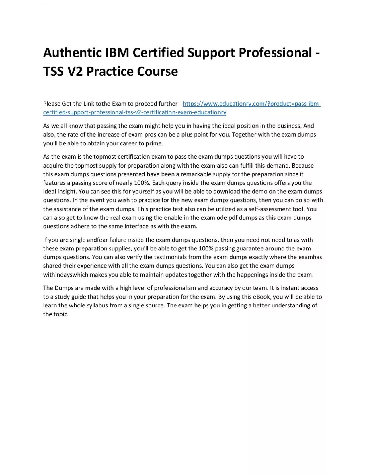 PDF-C1000-098: IBM Certified Support Professional - TSS V2