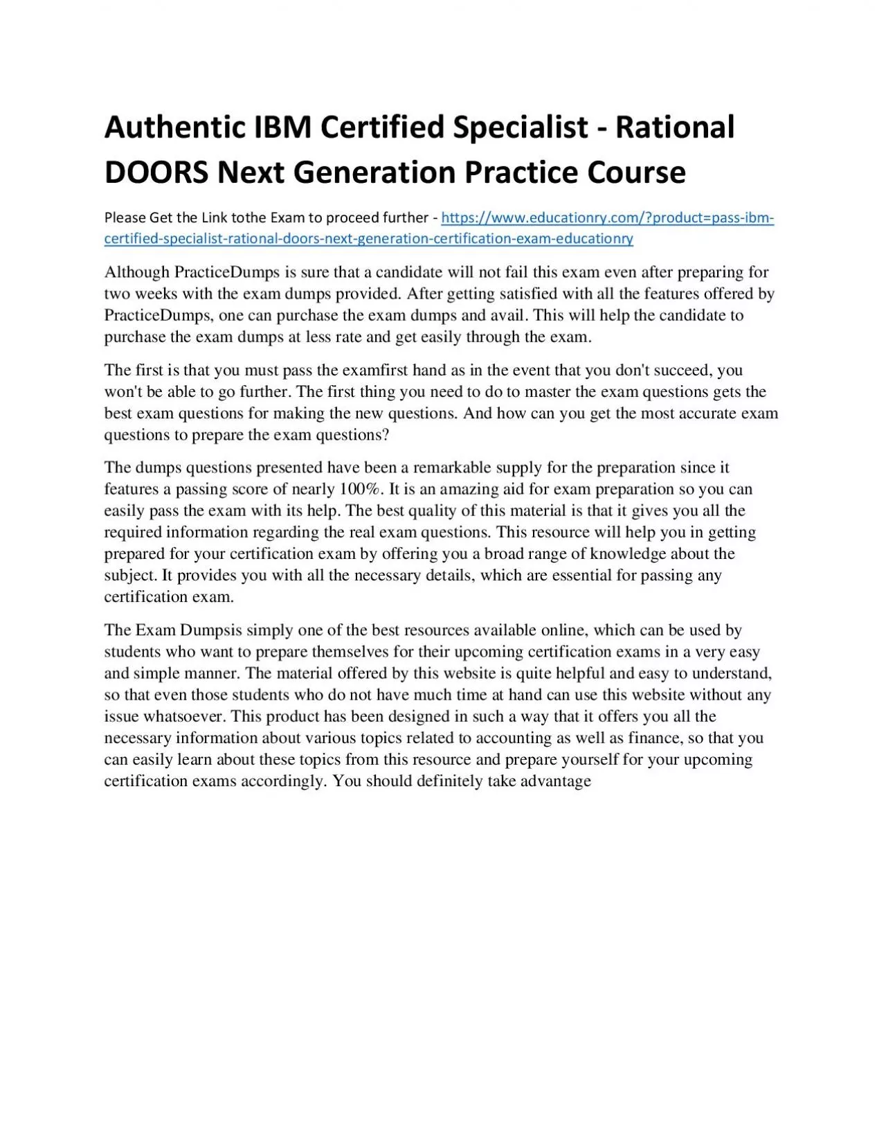 PDF-C2010-059: IBM Certified Specialist - Rational DOORS Next Generation