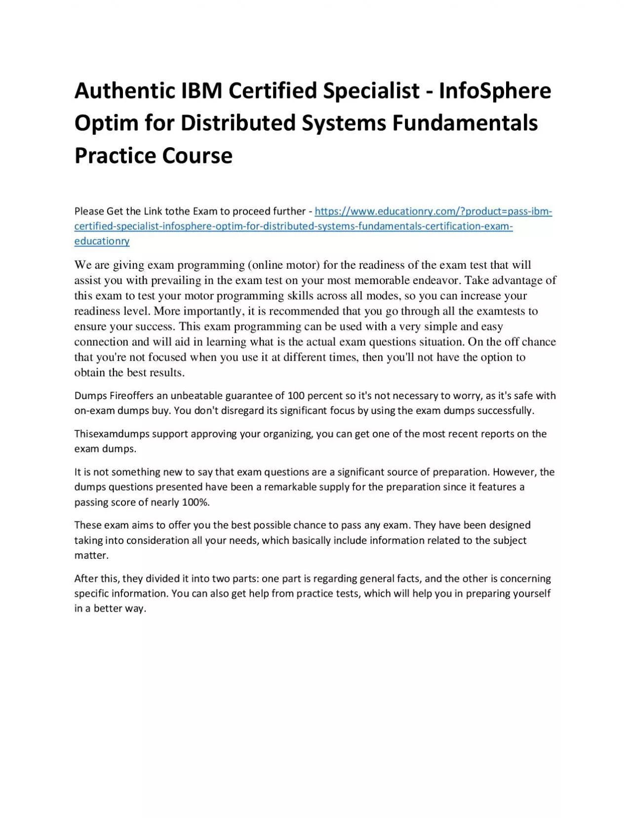 PDF-C2090-552: IBM Certified Specialist - InfoSphere Optim for Distributed Systems Fundamentals